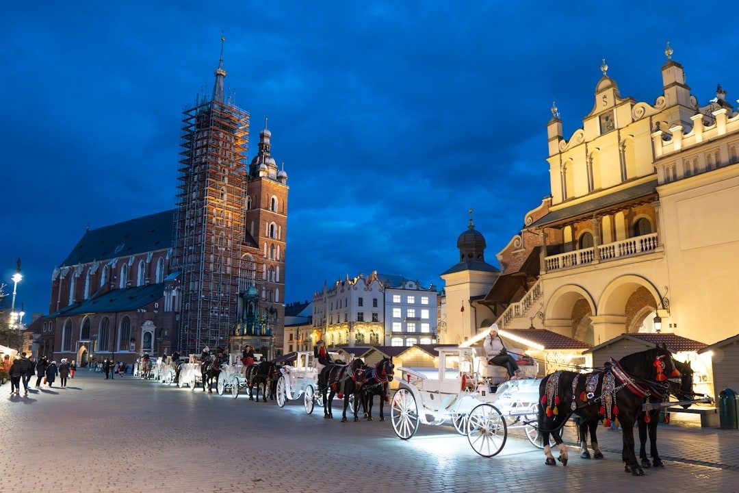 Krokuvos Rynek Glowny aikste su kaledines muges nameliais